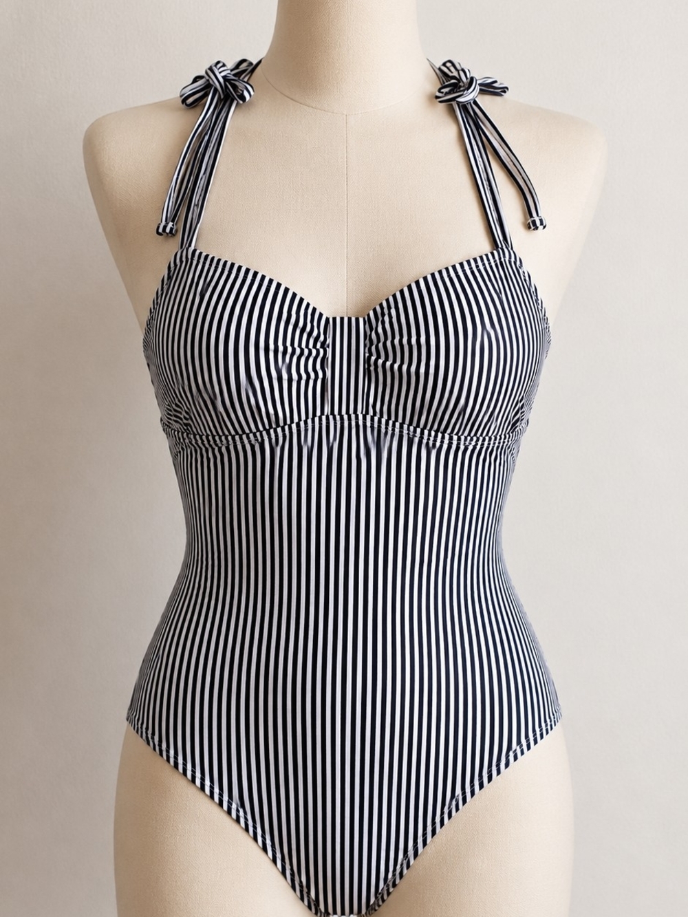 Black & White Striped One-Piece Swimsuit – Size Medium – NWOT